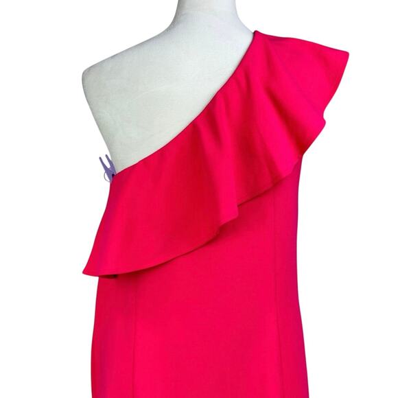 French Connection NWT Deep Hot Pink One Shoulder Ruffle Overlay Mini Dress - Picture 7 of 12